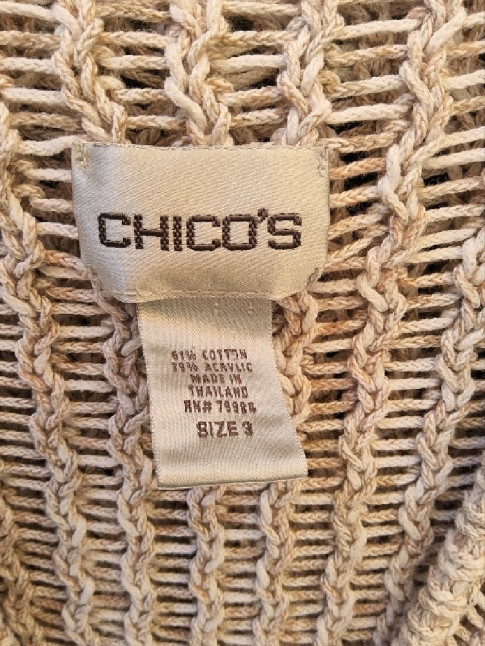 Chico's Open-Weave V-Neck Sweater in Light Beige Size XL - Picture 2 of 9